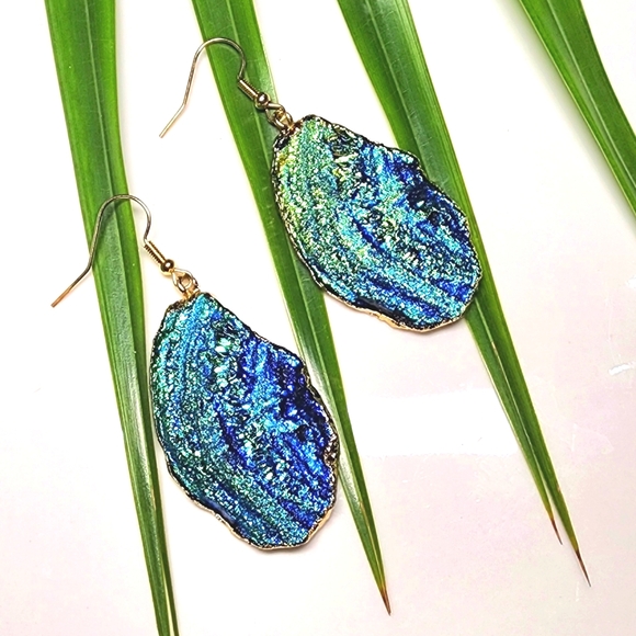 Druzy Blue,Green & Gold Dangle Earrings Anthropologie NWT - Picture 4 of 4